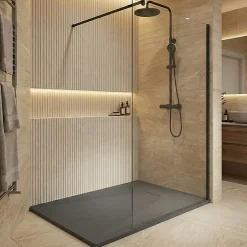 Ceramia Essential 120x90 cm receveur de douche rectangulaire à poser SMC avec surface effet pierre, gris foncé (CERAES12090DG)* Receveur De Douche