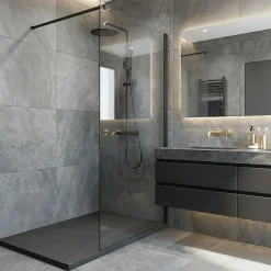 Ceramia Essential 120x90 cm receveur de douche rectangulaire à poser SMC avec surface effet pierre, gris foncé (CERAES12090DG)* Receveur De Douche