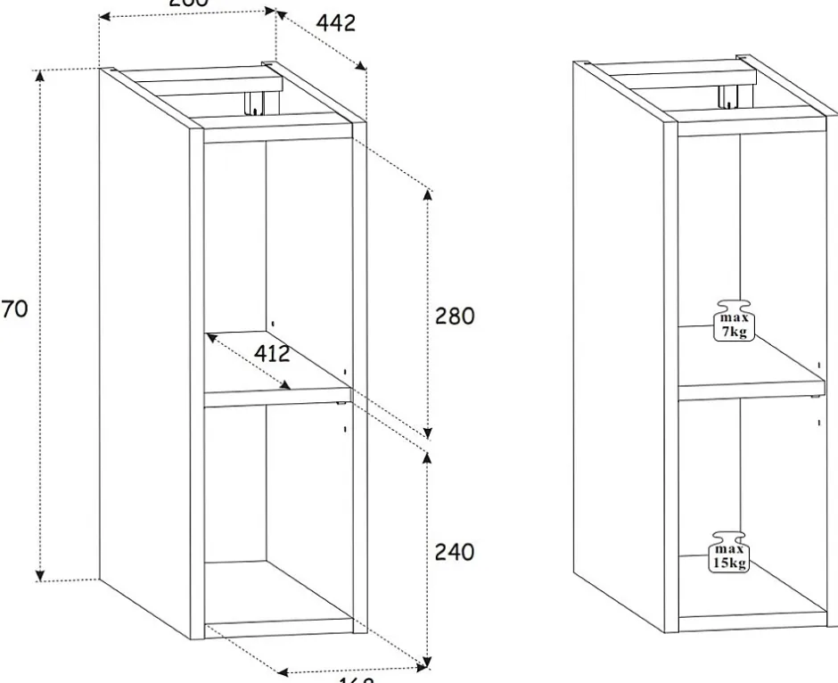 Furnidea Etagère - extension de salle de bain suspendue XILO NOIR 20 cm* Etagère Salle De Bains