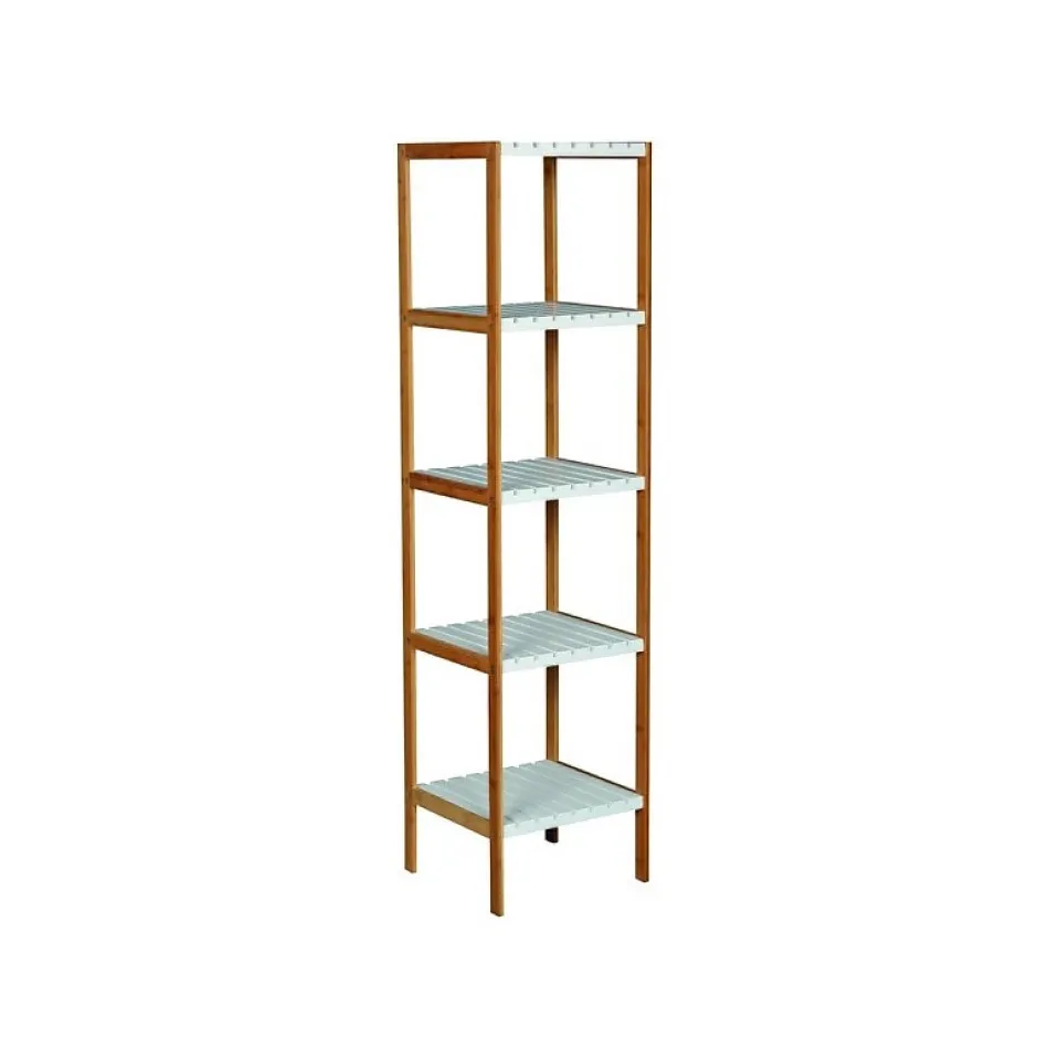 MSV Etagère 5 Niveaux Bambou MDF Blanc