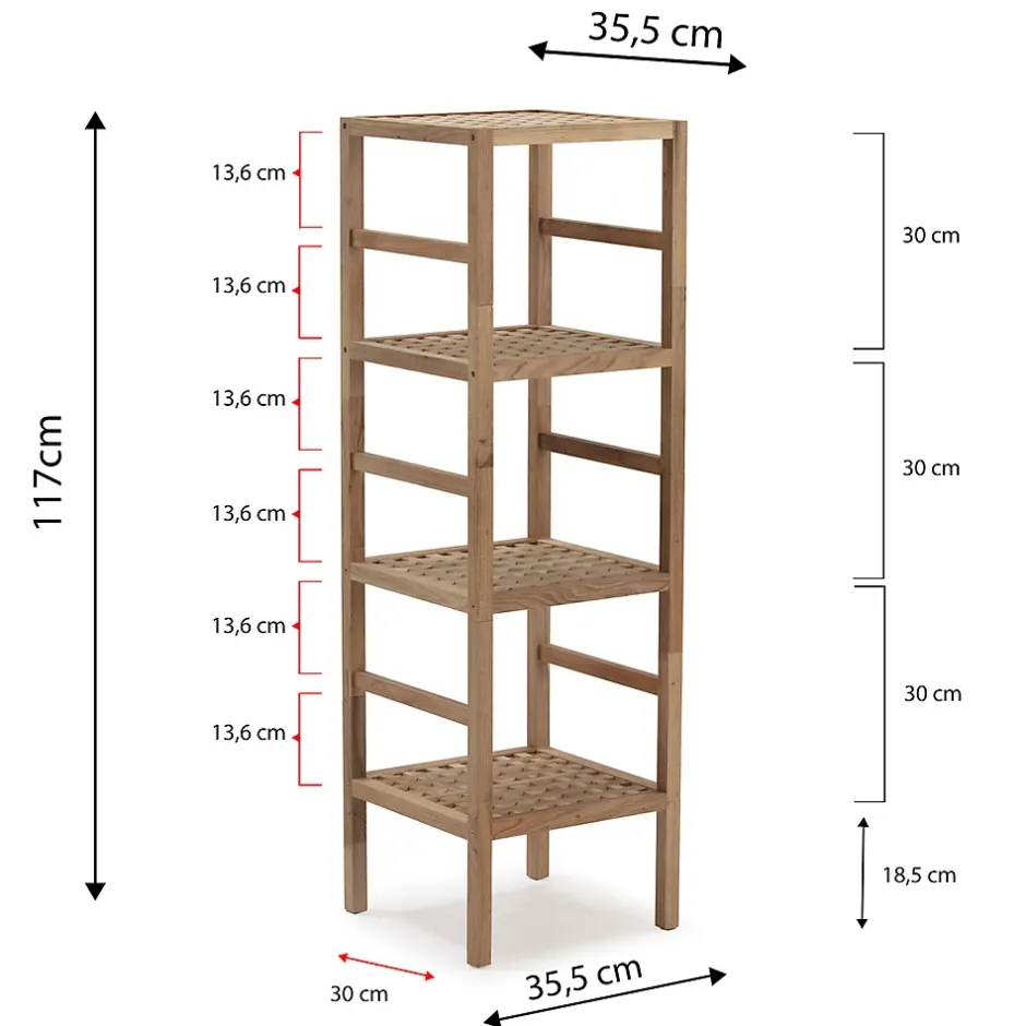 Vs Venta-Stock Etagère Alam en bois de noyer, hauteur 117,5 cm avec 4 niveaux