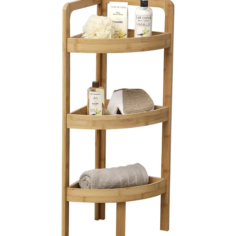 Tendance Etagère d'angle 3 niveaux en bambou - - Meuble de salle de bain - Noir - Aspect bois - A encastrer* Etagère Salle De Bains