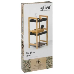 5Five Etagère de rangement 3 niveaux en Bambou et Bois Noir H 80 cm