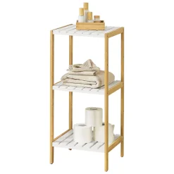 [En.Casa] Etagère de rangement Balsfjord 33 x 34 x 80 cm Bambou Blanc en.casa* Etagère Salle De Bains
