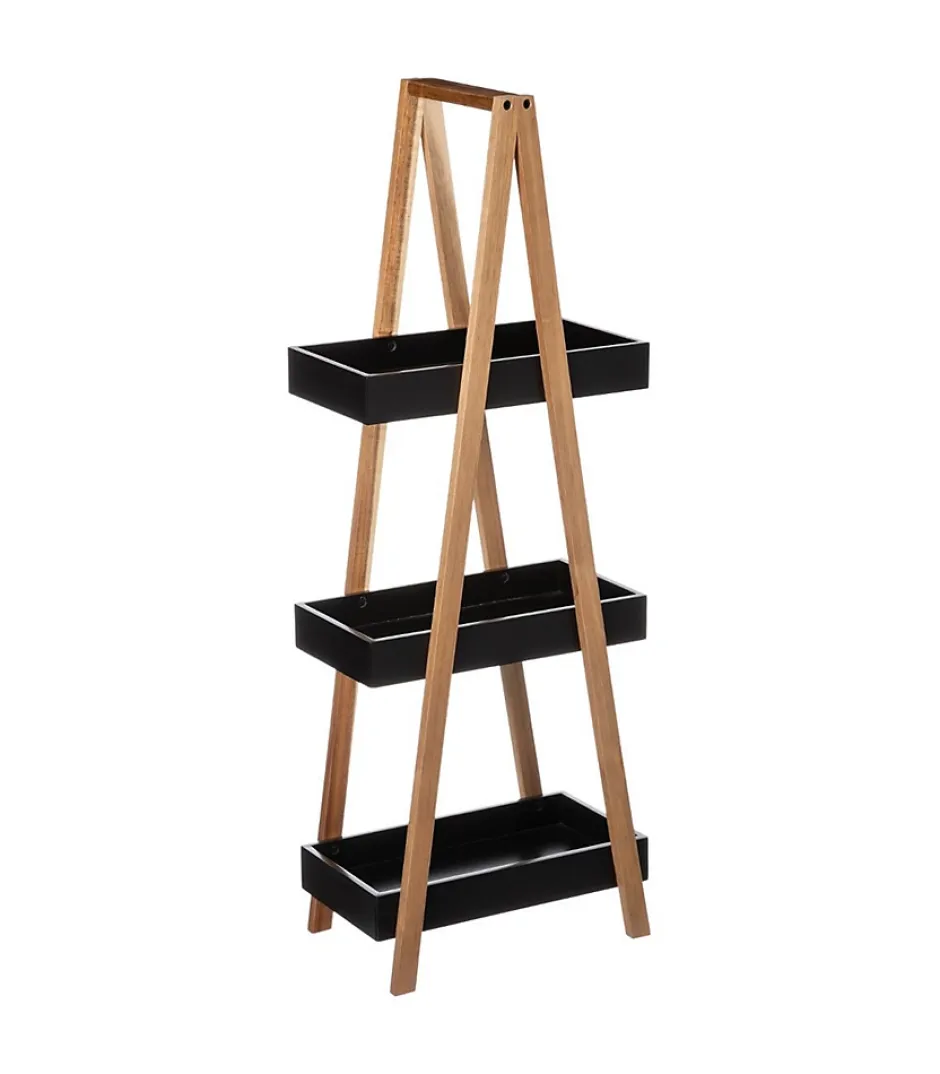 5Five Etagère de rangement Desserte 3 niveaux en Bambou et bois Noir H 82 cm
