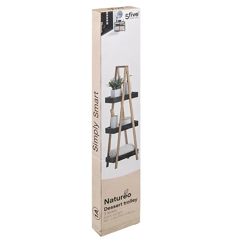 5Five Etagère de rangement Desserte 3 niveaux en Bambou et bois Noir H 82 cm