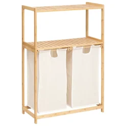 Five Simply Smart Etagère de salle de bain bambou avec panier à linge double compartiments, Tidy Box