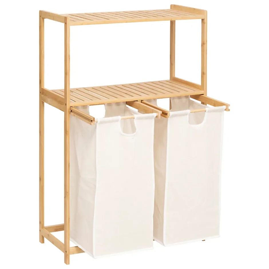 Five Simply Smart Etagère de salle de bain bambou avec panier à linge double compartiments, Tidy Box