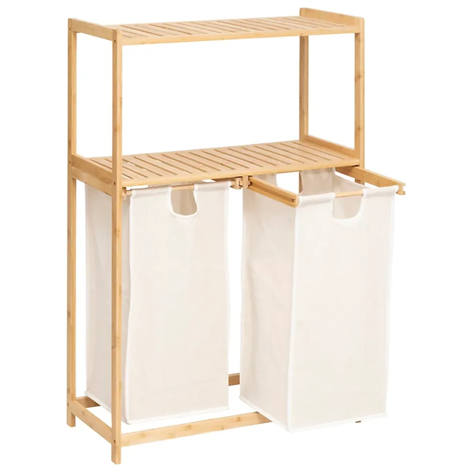 Five Simply Smart Etagère de salle de bain bambou avec panier à linge double compartiments, Tidy Box