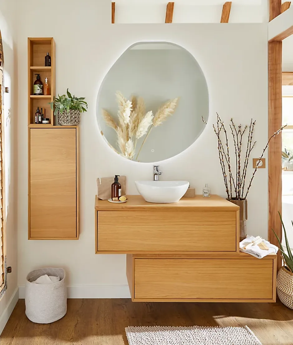 GoodHome Etagère de salle de bains Avela placage chêne 20 cm