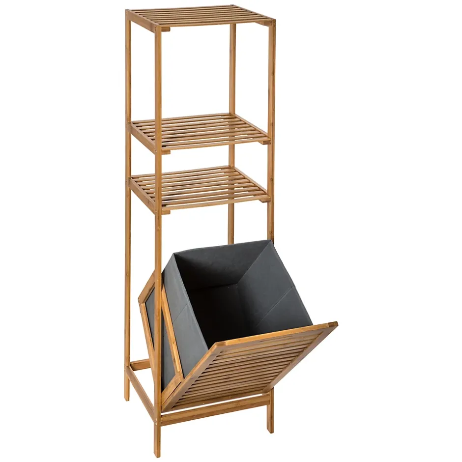 5Five Etagère de salle de bains avec panier à linge, gris et bambou, Mix&Modul
