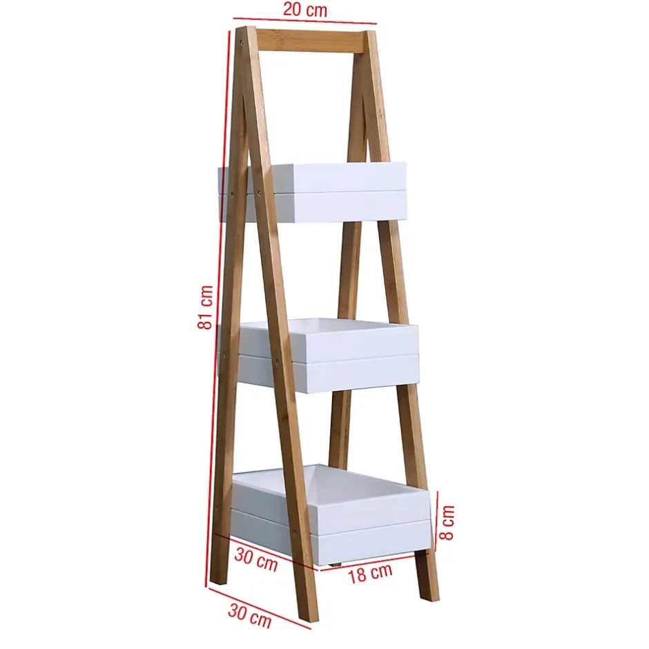 Mobili Rebecca Etagère de Salle de Bains avec 3 Etagères MDF Bambu Blanc Marron Rebecca Mobili* Etagère Salle De Bains