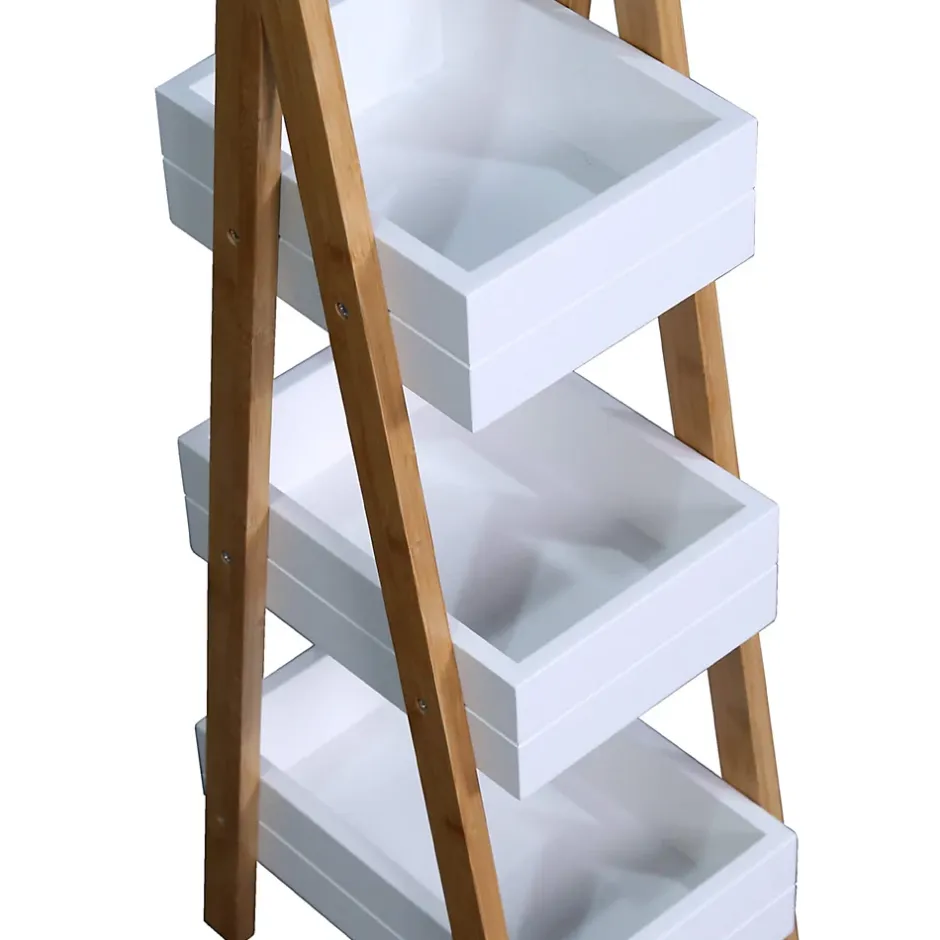 Mobili Rebecca Etagère de Salle de Bains avec 3 Etagères MDF Bambu Blanc Marron Rebecca Mobili* Etagère Salle De Bains