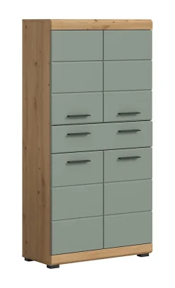 Chb Collection Eteka - Armoire de salle de bains (L/H/P : 74x141x31 cm) en imitation blanc et imitation sauge profonde* Armoire De Salle De Bains