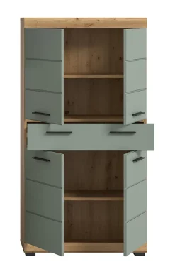 Chb Collection Eteka - Armoire de salle de bains (L/H/P : 74x141x31 cm) en imitation blanc et imitation sauge profonde* Armoire De Salle De Bains