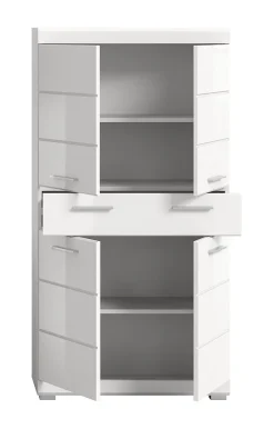 Chb Collection Eteka - Armoire de salle de bains (L/H/P : 74x141x31 cm) en imitation blanc et blanc brillant profond* Armoire De Salle De Bains