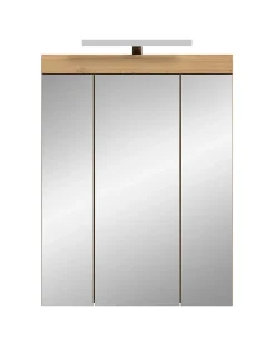 Chb Collection Eteka - Armoire de toilette avec éclairage (L/H/P : 60x79x18 cm) en imitation blanc et imitation sauge emboutie* Armoire De Salle De Bains