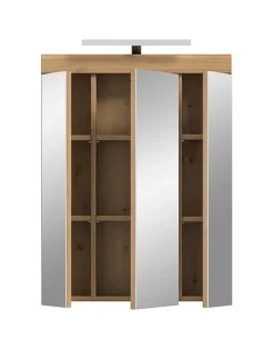 Chb Collection Eteka - Armoire de toilette avec éclairage (L/H/P : 60x79x18 cm) en imitation blanc et imitation sauge emboutie* Armoire De Salle De Bains