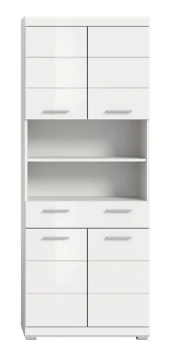 Chb Collection Eteka - Armoire haute (L/H/P : 74x191x31 cm) en imitation blanc et blanc brillant profond* Armoire De Salle De Bains