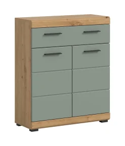 Chb Collection Eteka - Meuble bas (L/H/P : 74x88x31 cm) en imitation blanc et imitation sauge profonde