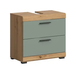 Chb Collection Eteka - Meuble sous-lavabo (L/H/P : 60x56x34 cm) en imitation blanc et imitation sauge profonde