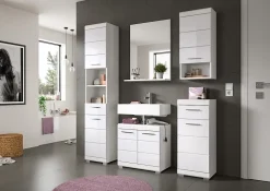 Chb Collection Eteka - Meuble sous-lavabo (L/H/P : 60x56x34 cm) en imitation blanc et blanc brillant profond