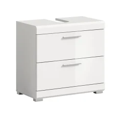 Chb Collection Eteka - Meuble sous-lavabo (L/H/P : 60x56x34 cm) en imitation blanc et blanc brillant profond* Meuble Sous Lavabo