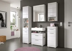 Chb Collection Eteka - Meuble sous-lavabo (L/H/P : 60x56x34 cm) en imitation blanc et blanc brillant profond* Meuble Sous Lavabo