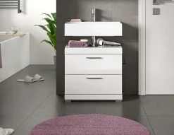 Chb Collection Eteka - Meuble sous-lavabo (L/H/P : 60x56x34 cm) en imitation blanc et blanc brillant profond* Meuble Sous Lavabo