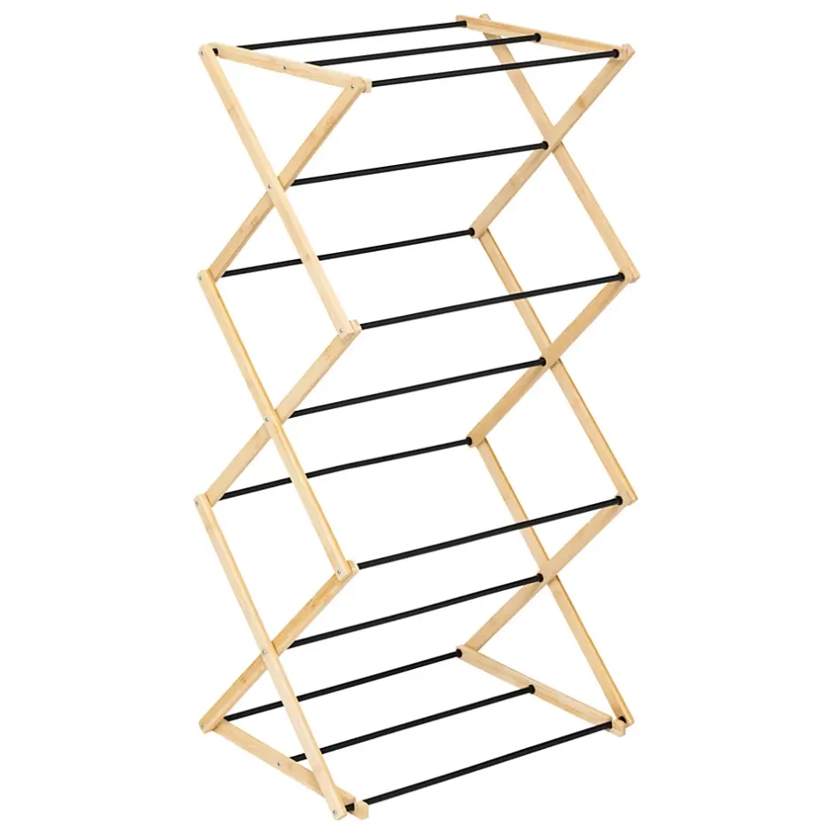 5five Simply Smart Etendoir à linge accordéon 3 niveaux noir et effet bois l. 54 x H. 106 x P. 36 cm Black