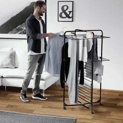 Vileda Etendoir à linge Intérieur 3 étages Séchoir à linge Pliable sur roulettes Tancarville Noir 93 x 71 x 131 cm* Etendoir À Linge