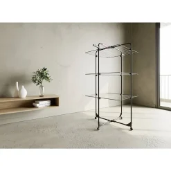 Vileda Etendoir à linge Intérieur 3 étages Séchoir à linge Pliable sur roulettes Tancarville Noir 93 x 71 x 131 cm* Etendoir À Linge