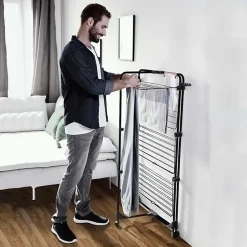 Vileda Etendoir à linge Intérieur 3 étages Séchoir à linge Pliable sur roulettes Tancarville Noir 93 x 71 x 131 cm* Etendoir À Linge