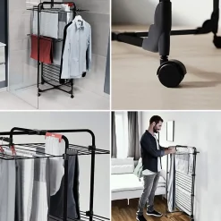 Vileda Etendoir à linge Intérieur 3 étages Séchoir à linge Pliable sur roulettes Tancarville Noir 93 x 71 x 131 cm* Etendoir À Linge