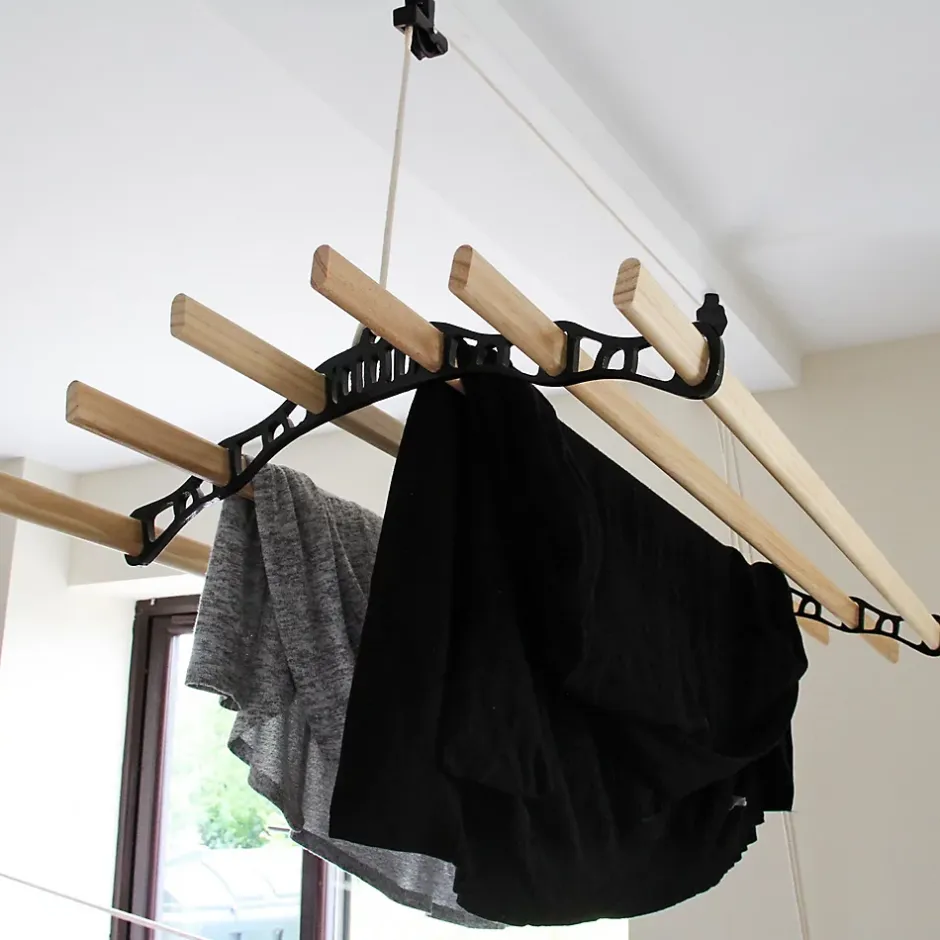 MonsterShop Etendoir à Linge Suspendu de 1,2 Mètre - Poulie Noir* Etendoir À Linge