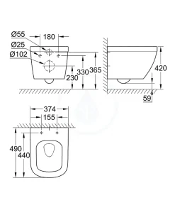 Grohe Euro Ceramic Cuvette WC suspendue compact Triple Vortex, blanc alpin (39206000)