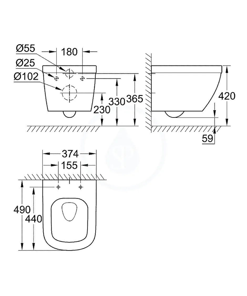 Grohe Euro Ceramic Cuvette WC suspendue compact Triple Vortex, blanc alpin (39206000)