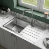 GoodHome Evier à encastrer en acier inoxydable 1 bac et égouttoir l. 50,5 x L.86,5 x P. 21,5 cm Quassia* Evier Et Robinet De Buanderie