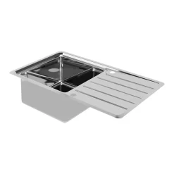 GoodHome Evier à encastrer en acier inoxydable 1 bac et égouttoir l. 50,5 x L.86,5 x P. 21,5 cm Quassia* Evier Et Robinet De Buanderie