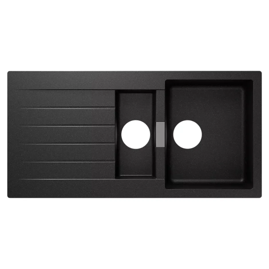 GoodHome Evier à encastrer en composite quartz gris 1,5 bacs et égouttoir l. 50 x H. 30,4 x P. 19,7 cm Torla