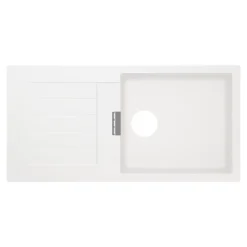 GoodHome Evier à encastrer en composite quartz blanc 1 bac et égouttoir l. 50 x H. 30,4 x P. 19,7 cm Torla