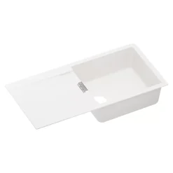 GoodHome Evier à encastrer en composite quartz blanc 1 bac et égouttoir l. 50 x H. 30,4 x P. 19,7 cm Torla