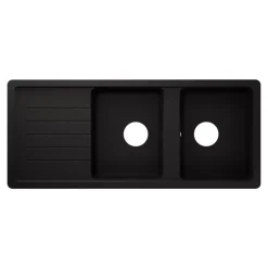GoodHome Evier à encastrer en composite quartz 2 bacs et égouttoir L. 116 x l. 50 x H. 28,2 cm Alland