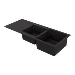 GoodHome Evier à encastrer en composite quartz noir 2 bacs et égouttoir l. 50 x H. 30,4 x P. 19,7 cm Torla
