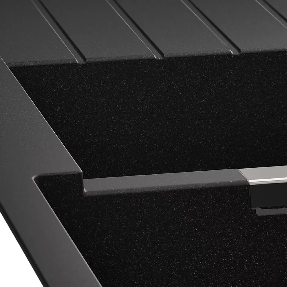 GoodHome Evier à encastrer en composite quartz noir 2 bacs et égouttoir l. 50 x H. 30,4 x P. 19,7 cm Torla