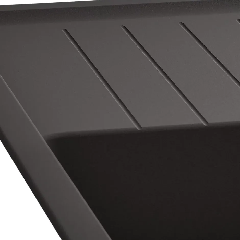 GoodHome Evier à encastrer en composite quartz noir 1 bac et égouttoir L. 86 x l. 50 x H. 28,2 cm Alland* Evier Et Robinet De Buanderie