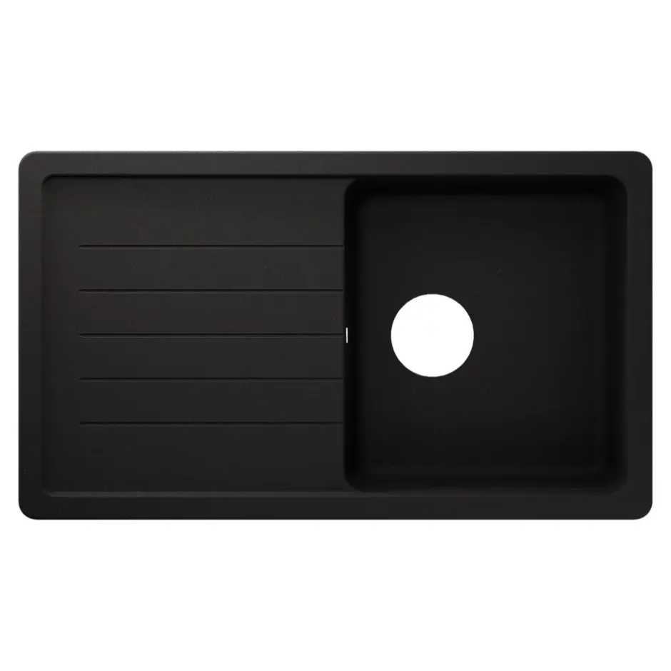 GoodHome Evier à encastrer en composite quartz noir 1 bac et égouttoir L. 86 x l. 50 x H. 28,2 cm Alland* Evier Et Robinet De Buanderie