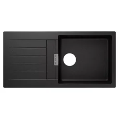 GoodHome Evier à encastrer en composite quartz gris 1 bac et égouttoir l. 50 x H. 30,4 x P. 19,7 cm Torla* Evier Et Robinet De Buanderie