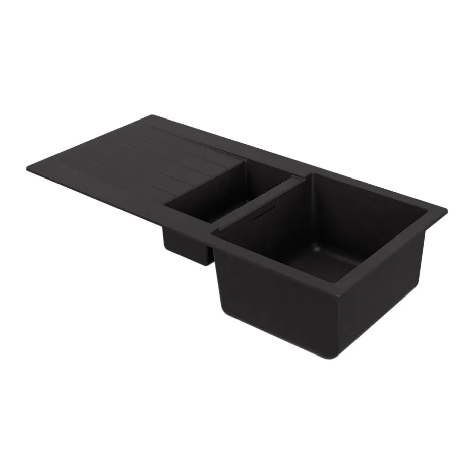 GoodHome Evier à encastrer en composite quartz noir 1,5 bacs et égouttoir l. 50 x H. 30,4 x P. 19,7 cm Torla* Evier Et Robinet De Buanderie