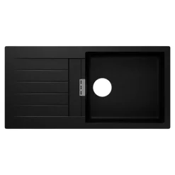 GoodHome Evier à encastrer en composite quartz noir 1 bac et égouttoir l. 50 x H. 30,4 x P. 19,7 cm Torla